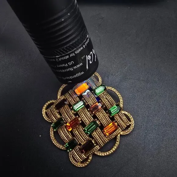 Florenza Fall Color Rhinestone Brooch Basket Weave Gold Tone Vintage Jewelry - Picture 9 of 10